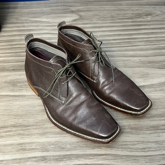 TED BAKER BROWN LEATHER LACE UP SQUARE TOE BOOTS 9 - Picture 1 of 16